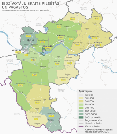 Iedzīvotāju skaits pilsētās un pagastos 2023. gadā