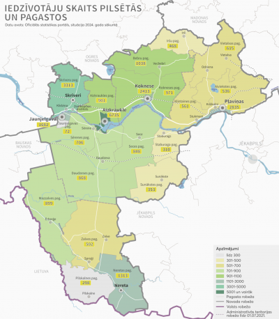 Iedzīvotāju skaits pilsētās un pagastos 2023. gadā