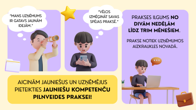 Aicinām jauniešus un uzņēmējus pieteikties jauniešu kompetenču pilnveides praksei!